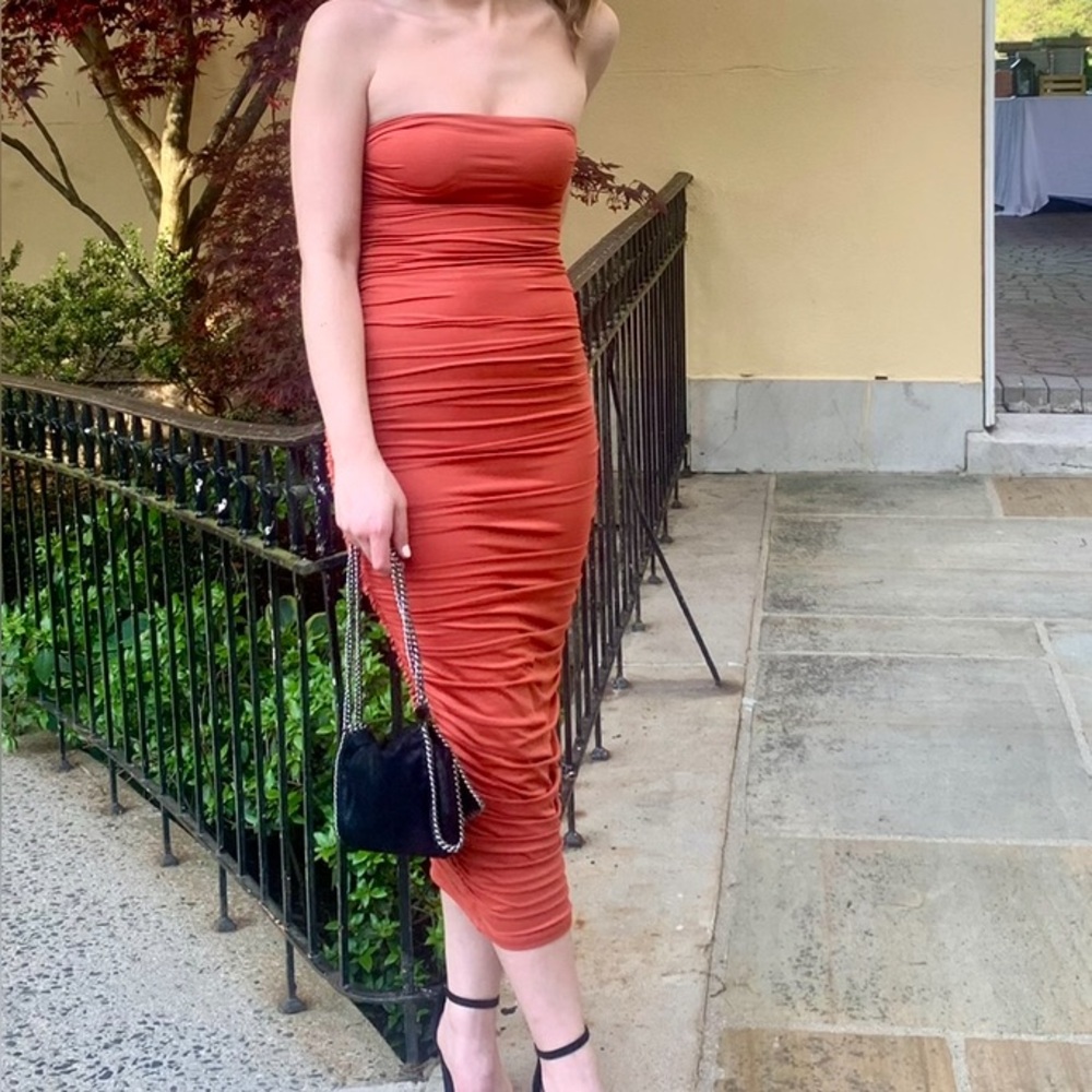 Oh Polly Ruched Orange Dress